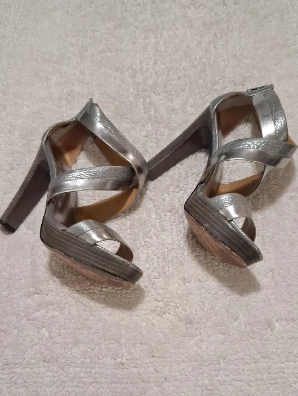 Coach Silver Metallic Strappy High Heel Sandals